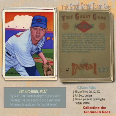 Picture, Helmar Brewing, Helmar This Great Game Card # 127, Jim Brosnan, glove lower left, Cincinnati Reds